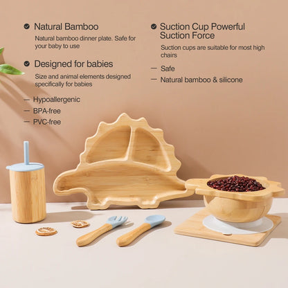 Bamboo Tableware Set w/ Silicone Suction Cups