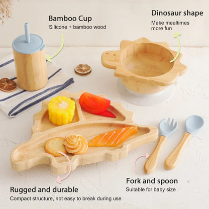 Bamboo Tableware Set w/ Silicone Suction Cups