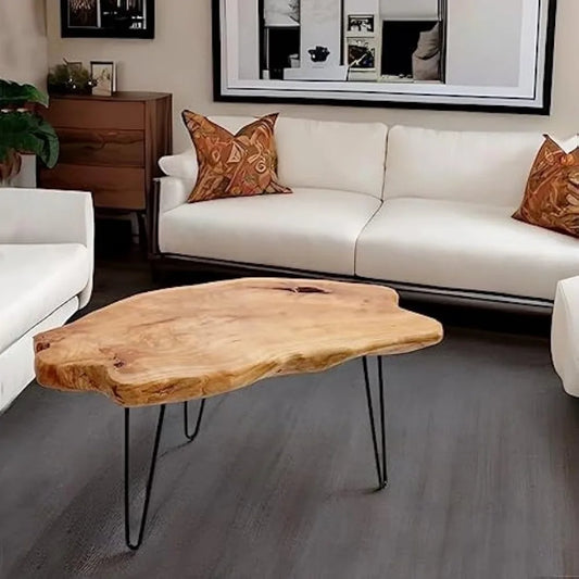 Live Edge Cedar Wood Coffee Table Metal Hairpin Legs