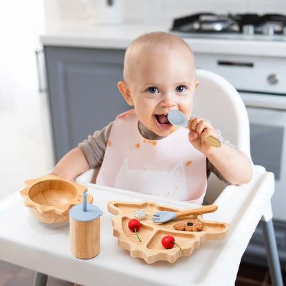 Bamboo Tableware Set w/ Silicone Suction Cups