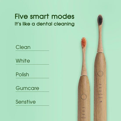 Bamboo electric toothbrush with 6 replacement heads