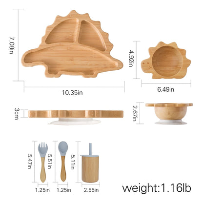 Bamboo Tableware Set w/ Silicone Suction Cups