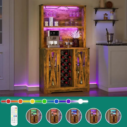 Wooden Bar Cabinet with LED Lights